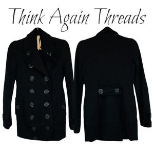 Bailey 44 Women's Double-Breasted Side Pockets Pea Coat Black Size XS